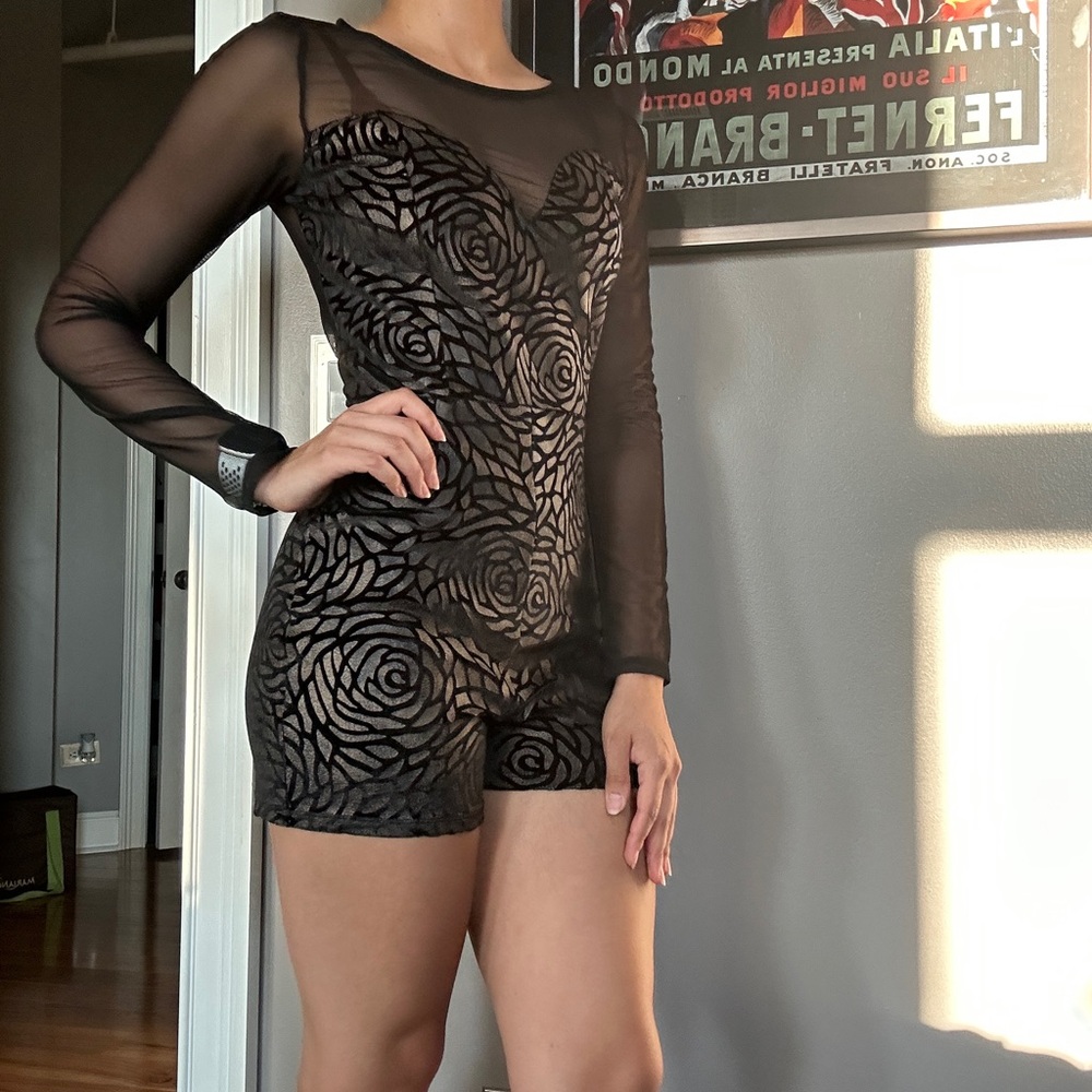 Playsuit with mesh sleeves and back